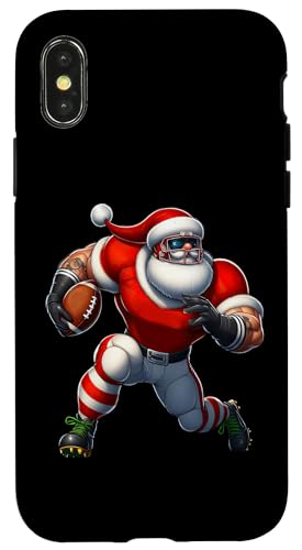 Hülle für iPhone X/XS Weihnachtsmann, American Football-Spieler, Frohe Weihnachten von Play with Santa