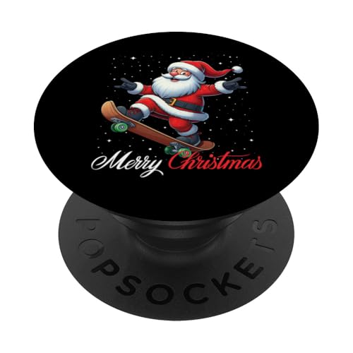 Weihnachtsmann, Skateboard, Skateboarder, Frohe Weihnachten, Schnee PopSockets Klebender PopGrip von Play with Santa