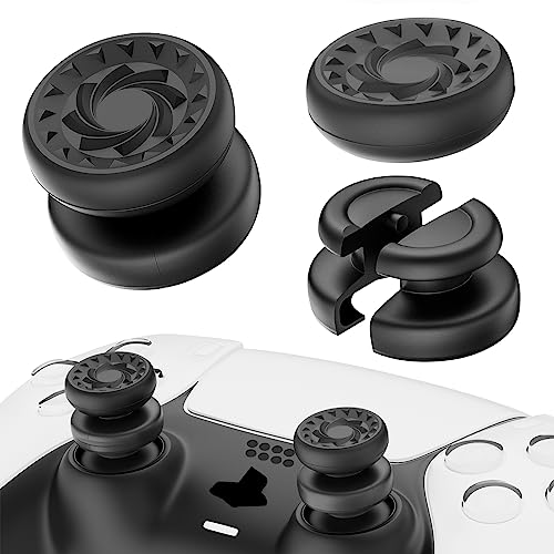 PlayRealm Thumbstick-Verlängerung und Silikon-Griffabdeckung, 2 Sets für PS5 n PS4 Controller (Wirbel schwarz) von PlayRealm