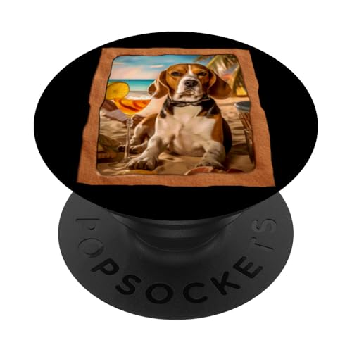 Beagle genießt Cocktail am Sonnenstrand PopSockets Klebender PopGrip von Playful Summer Vibes Pet Relaxation Beach Life