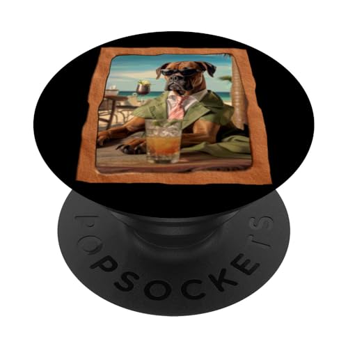 Boxer Hund im Anzug Beach Cocktail PopSockets Klebender PopGrip von Playful Summer Vibes Pet Relaxation Beach Life