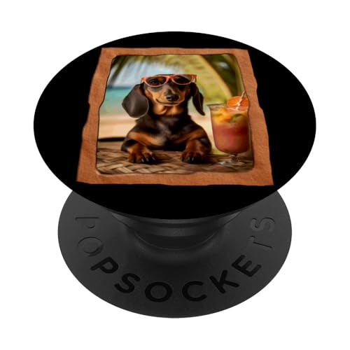 Dackel Beach Vibes Sonnenbrille Drink PopSockets Klebender PopGrip von Playful Summer Vibes Pet Relaxation Beach Life