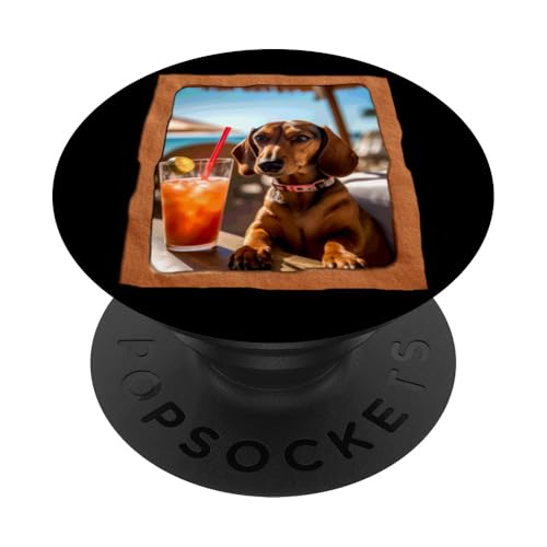 Dackel mit Cocktail unter Sonne Paradies PopSockets Klebender PopGrip von Playful Summer Vibes Pet Relaxation Beach Life