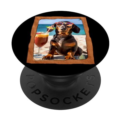 Dackel mit tropischem Getränk am Strand PopSockets Klebender PopGrip von Playful Summer Vibes Pet Relaxation Beach Life