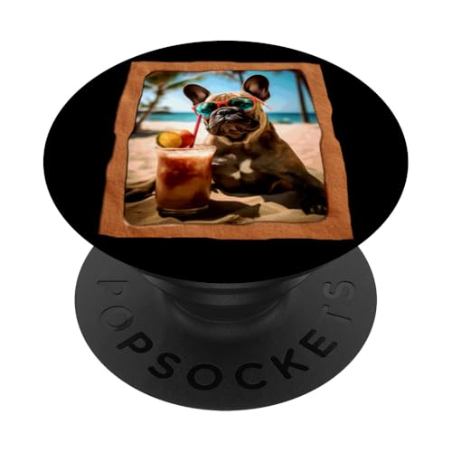 Französische Bulldogge Chillin' On The Beach With Cocktail PopSockets Klebender PopGrip von Playful Summer Vibes Pet Relaxation Beach Life