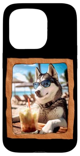 Hülle für iPhone 15 Pro Chill Vibes Husky Hundesonnenbrille Beach Relax von Playful Summer Vibes Pet Relaxation Beach Life