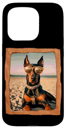 Hülle für iPhone 15 Pro Dobermann mit Sonnenbrille Beach Vibes von Playful Summer Vibes Pet Relaxation Beach Life