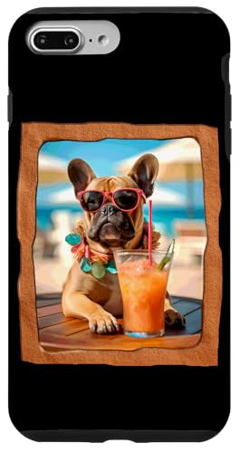 Hülle für iPhone 7 Plus/8 Plus Französische Bulldogge genießt Sommergetränk von Playful Summer Vibes Pet Relaxation Beach Life