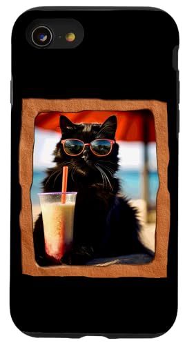 Hülle für iPhone SE (2020) / 7 / 8 Katze mit Sonnenbrille trinken von Playful Summer Vibes Pet Relaxation Beach Life