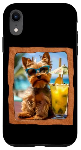 Hülle für iPhone XR Cooler Yorkie mit Sonnenbrille und tropischem Getränkespaß von Playful Summer Vibes Pet Relaxation Beach Life