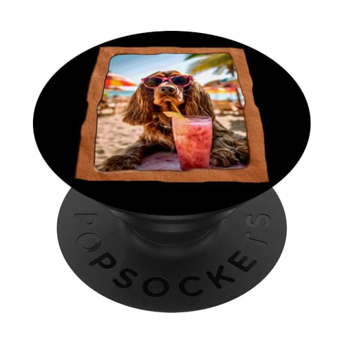 Hund mit Sonnenbrille genießen Strandgetränk PopSockets Klebender PopGrip von Playful Summer Vibes Pet Relaxation Beach Life