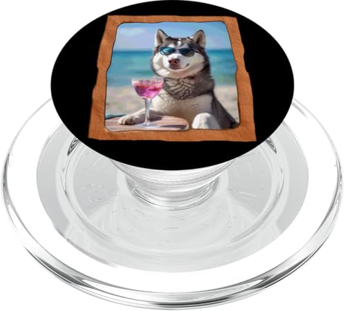 Husky mit Sonnenbrille Beach Drink Fun PopSockets PopGrip für MagSafe von Playful Summer Vibes Pet Relaxation Beach Life