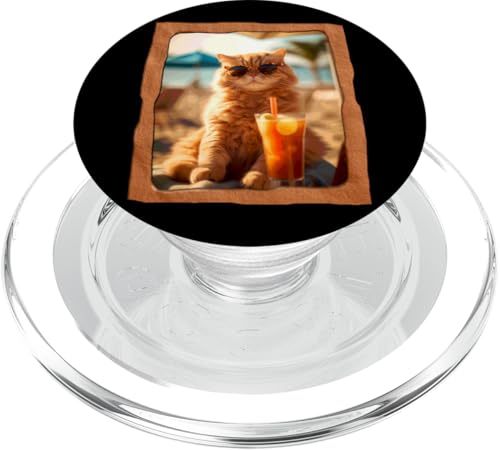 Katze mit Sonnenbrille und Getränk am Strand PopSockets PopGrip für MagSafe von Playful Summer Vibes Pet Relaxation Beach Life