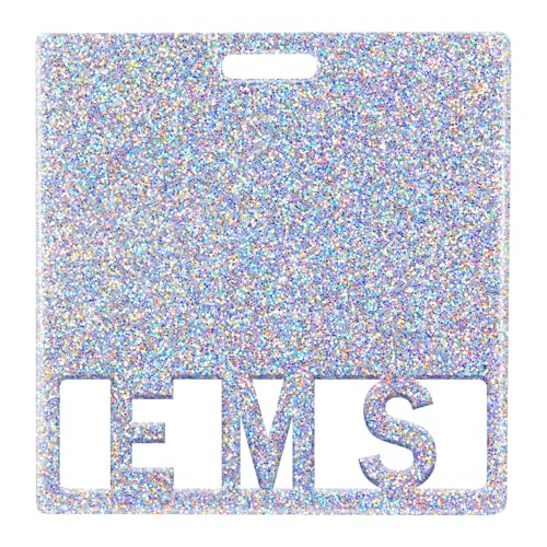 Plifal EMS Badge Buddy Kartenhalter – Notfall-Medizindienste, Glitzer, Silber, Krankenschwester-Zubehör, horizontaler Ausweis, Namensschilder, für Krankenhaus, Medizin, Studenten, Arbeit von Plifal