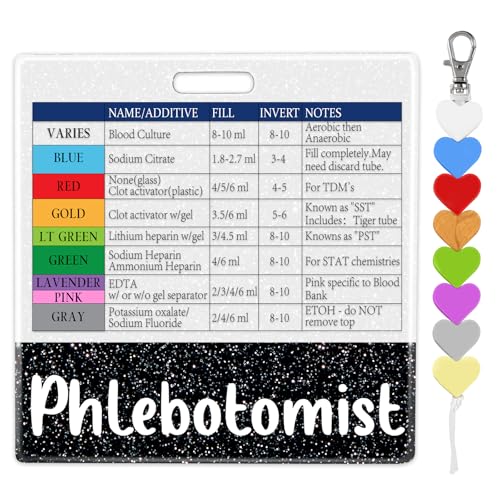 Plifal Phlebotomist Badge Buddy Karte mit Reihenfolge der Blutentnahmeperlen – Phlebotomie-Ader-Referenzkarte, Krankenschwester-Zubehör, für Studenten, schwarz, horizontal, Namensschild, Spickzettel von Plifal