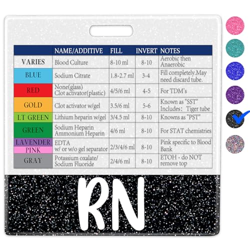 Plifal RN Phlebotomist Badge Buddy with Order of Blood Draw Reference Card - Phlebotomy Nurse Essentials Accessories for Hospital, Black Horizontal ID Name Tag with Flash Card Spickzettel von Plifal