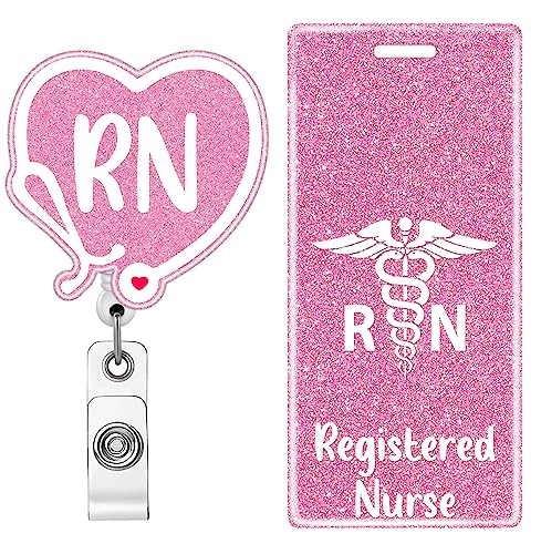 Plifal RN Registered Nurse Badge Reel Holder Retractable with Badge Buddy for Nurse Nursing, Caduceus Stethoscope Alligator Clip Namensschild ID Card Set Cute Krankenhaus Arbeit Zubehör Geschenke von Plifal