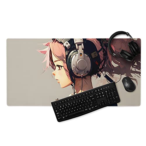 Anime Gaming Mauspad XXL Manga Girl Schreibtischunterlage Groß Rutschfest Gamer Mouse Pad Geschenk PC Computer Zubehör (60x35cm) von PlimPlom