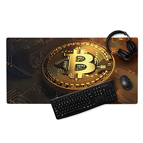 Bitcoin Mauspad XXL Gaming Crypto Schreibtischunterlage Groß Rutschfest Gamer Mousepad PC Computer Zubehör Mausmatte (80x40cm) von PlimPlom