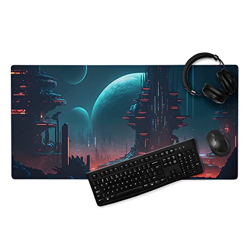 Gaming Mauspad XXL Space City - Schreibtischunterlage Groß Rutschfest Und Wasserdicht - Gamer Mousepad Schreibtischmatte - PC Computer Zubehör (80x40 cm) von PlimPlom