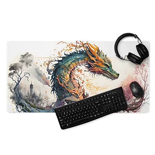 Gaming Mauspad XXL Wasserfarben Drache - Schreibtischunterlage Groß Rutschfest Und Wasserdicht - Gamer Mousepad Schreibtischmatte - PC Computer Zubehör (60x35cm) von PlimPlom