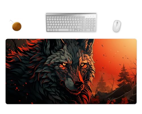 Mauspad XXL - Dark Fantasy Wolf Schreibtischunterlage - Gothic Gaming Mousepad Groß - Schreibtisch Matte In 2 Größen (3, 80x40cm) von PlimPlom