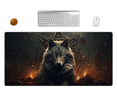 Mauspad XXL - Gothic Wolf Schreibtischunterlage - Fantasy Gaming Mousepad Groß - Schreibtisch Matte In 2 Größen (2, 80x40cm) von PlimPlom