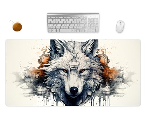 Mauspad XXL - Wikinger Wolf Schreibtischunterlage - Gothic Gaming Mousepad Groß - Schreibtisch Matte In 2 Größen (2, 80x40cm) von PlimPlom