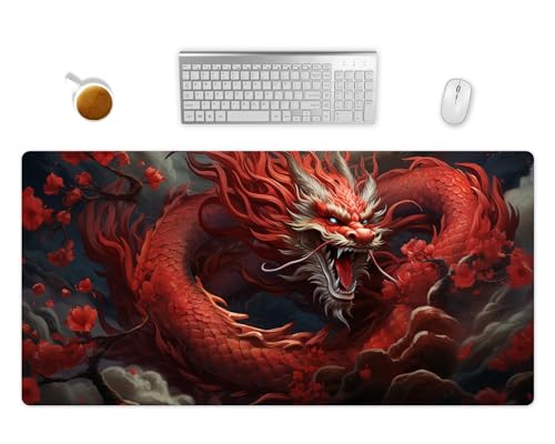 XXL Mauspad Chinesischer Drache - Schreibtischunterlage - Mousepad Groß - Schreibtisch Matte In 2 Größen - Rutschfest Und Wasserfest (60x35cm) von PlimPlom