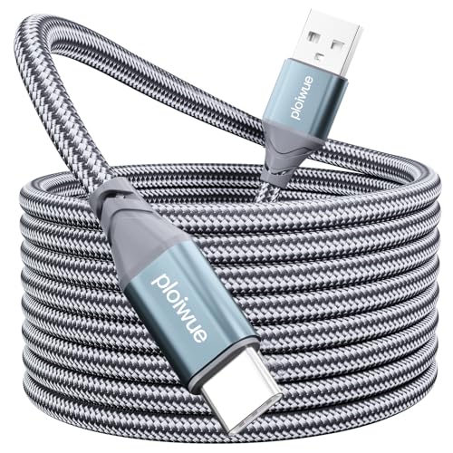 Extra langes USB C Kabel 5M PS5 Controller Ladekabel Geflochten USB Typ C Ladekabel Kompatibel mit Samsung Galaxy S20/S10/S9, PS5,Xbox Series X/S Controller, Switch Pro Controller, Grau von Ploiwue