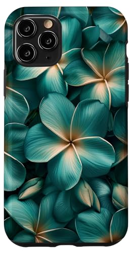 Hülle für iPhone 11 Pro Blaugrüne Frangipani-Blumen, Plumeria-Blume, hübscher Garten von Plumeria Frangipani Flowers Hawaii Design