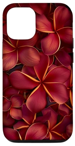 Hülle für iPhone 12/12 Pro Burgunderrote Frangipani-Blumen, Plumeria-Blume, hübscher Garten von Plumeria Frangipani Flowers Hawaii Design