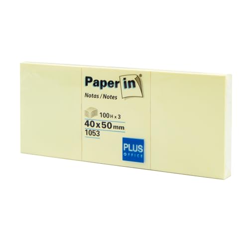 Plus Office 3 gelbe Post-Its Haftnotizen für Büro, Schule, Universität, für schnelle Notizen und Erinnerungen, 3 Blöcke mit 100 selbstklebenden Blättern (40 x 50 mm, 3 Stück) von Plus Office