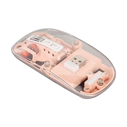 Drahtlose 2,4-G-Maus, Transparent, 3 Verbindungsmodi, 4 Gänge DPI, Transparente Magnetabdeckung, Plug-and-Play, Batterieanzeige, für Computer und Laptops (PINK) von Plyisty