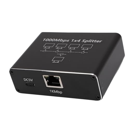 Gigabit-Ethernet-Splitter 1 Bis 4, Hochgeschwindigkeits-Internet-Splitter mit 1000 Mbit/s, 4 Geräte Gleichzeitig Vernetzen, LAN-Splitter mit USB-Stromkabel, für Cat 6/7/8-Kabel von Plyisty