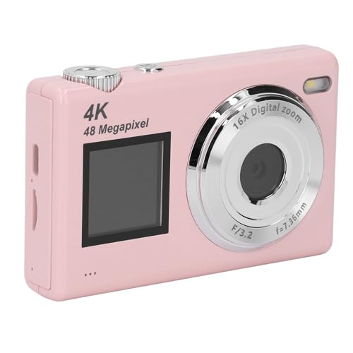 Kompakte Point-and-Shoot-Kamera, 4K-Vlogging-Kamera, Integrierte Taschenlampe, 16-facher Digitalzoom für Fotografie (PINK) von Plyisty