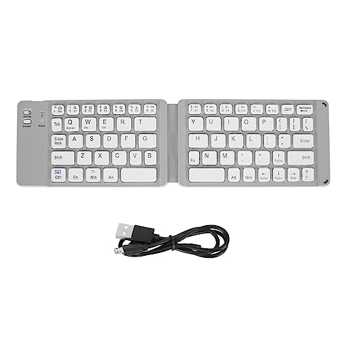 Plyisty Faltbare -Tastatur, Doppelt Faltbare Tragbare Kabellose Tastatur mit Leisen Tasten, für 7 8 Tablet-Notebook-Handy, Geeignet für Reisen (Grau weiß) von Plyisty