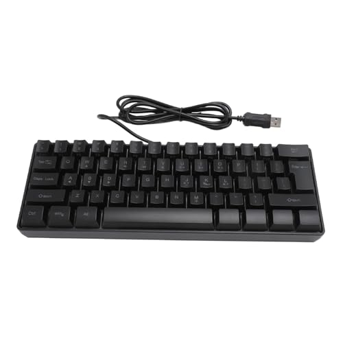 Plyisty Kompakte 60% Verdrahtete Gaming-Tastatur, 61 Tasten Layout Regenbogen RGB Hintergrund Beleuchtung Tastatur, Ergonomische Tastatur für PC Gamer Office Typist, Schwarz von Plyisty