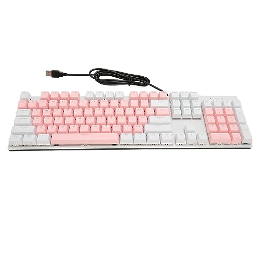 Plyisty Mechanische Tastatur in Voller Größe mit 104 Tasten, Wunderschöner RGB-Hintergrundbeleuchtung, Roten Schaltern, Anti-Ghosting, Kabelgebundenem USB für (Rosa Weiß) von Plyisty