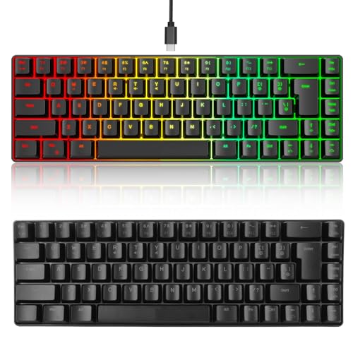 V200 Mechanische Gaming-Tastatur, Kabelgebundene Tragbare 68-Tasten-RGB-Tastatur mit Hintergrundbeleuchtung und Hot-Swap für IBM PC Win98SE, Mac, Laptop (Black) von Plyisty