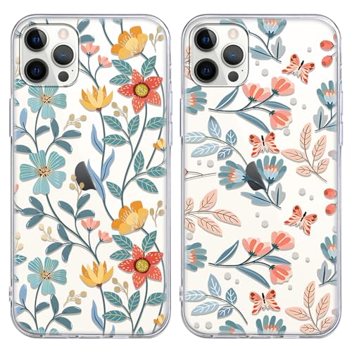 Pnakqil [2 Packungen Handyhülle für iPhone 16 Pro 6,3 Zoll, klare, transparente, weiche Silikon-Hülle mit Blumenmuster, ästhetisches Design, stoßfeste Schutzhülle, schlankes süßes Design, Mädchen, 12 von Pnakqil