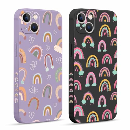 Pnakqil 2 Stück Handyhülle für iPhone 13 6,1" Hülle, Regenbogen Herz Muster Niedliche Aesthetic Case Silikon Weiche für Mädchen Modische TPU Dünn Stoßfeste Kameratasche Tasche Schutzhülle von Pnakqil