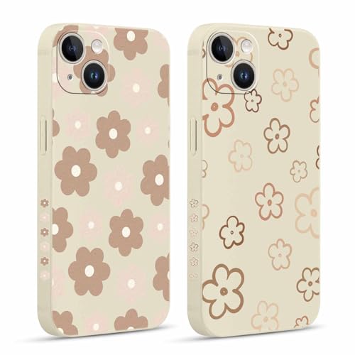 Pnakqil 2 Stück Handyhülle für iPhone 14 6,1" Hülle, Braune Blumen Floral Muster Niedliche Aesthetic Case Silikon Weiche für Mädchen Modische TPU Dünn Stoßfeste Kameratasche Tasche Schutzhülle von Pnakqil