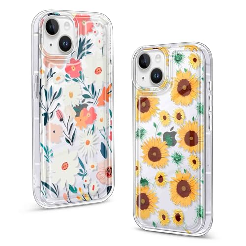 Pnakqil [2 Stück Hülle Kompatibel mit Apple iPhone 14/13 6.1", Handyhülle mit Muster Soft Silikon Bumper CaseStarke Stoßsichere Schutzhülle Frau Weich Schutzhülle, Blumen von Pnakqil