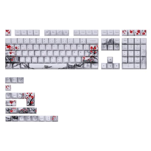 128Keys Pflaumenblüte OEM-Profil-Tastenkappen Dicke Tastenkappen für 87/96/104/108 für mechanische Tastaturen, Schalter, 7 Sprachen, mehrere Sprachen Tastenkappen von Pnuokn