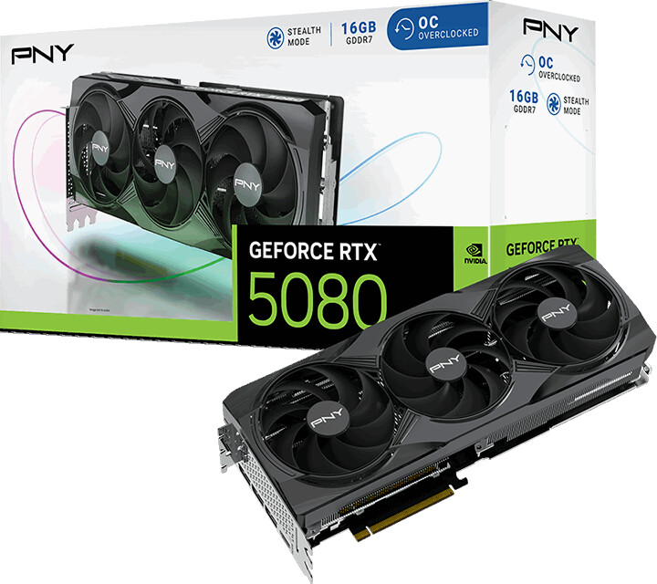 PNY GeForce RTX 5080 Overclocked Triple Fan - 16GB GDDR7, HDMI, 3x DP von Pny