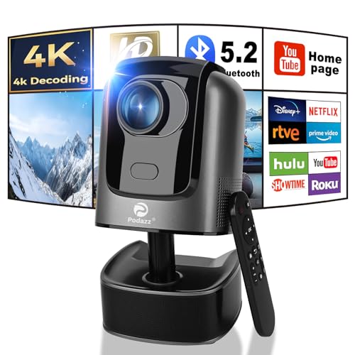 4K Support Beamer, Podazz Full HD 1080P Beamer 12000 Lumen Tragbarer WiFi 6 Bluetooth Projektor Eingebaute Android OS mit Elektrischer Fokus, für Android/iOS/Laptop/Tablet/Fire Stick/PS5 von Podazz