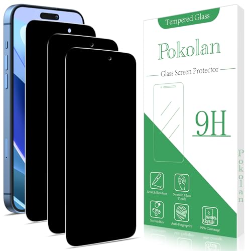 Pokolan 3 Stück Sichtschutz für iPhone 16 Pro Max Schutzfolie, Anti-Spy, Glas Displayschutzfolie, Frei von Kratzern, 9H Härte, Blasenfrei, Ultrabeständig von Pokolan