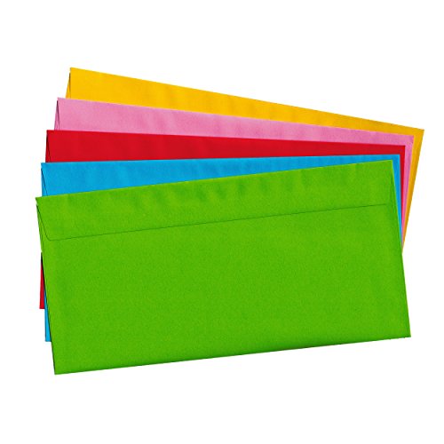 20 Briefumschläge ohne Fenster, DIN lang, bunt 5 Farben sortiert, nassklebend, Briefkuvert von Pokornys