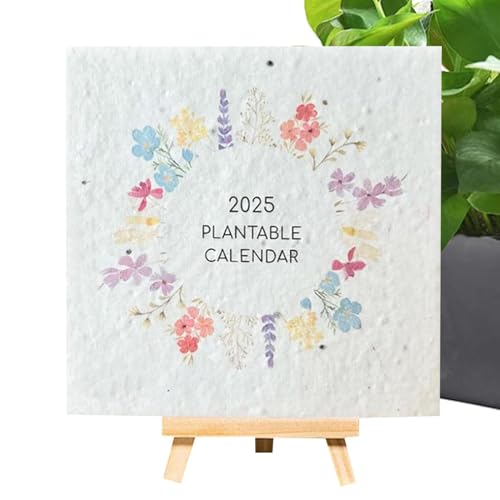 Plantable Calendar 2025 | Seed Paper Calendar | 2025 Growing Calendar | 2025 Eco-friendly Calendar | Daily Calendar With Easel | Monthly Calendar With Plants & Wooden Stand For Home Decor von Pokronc